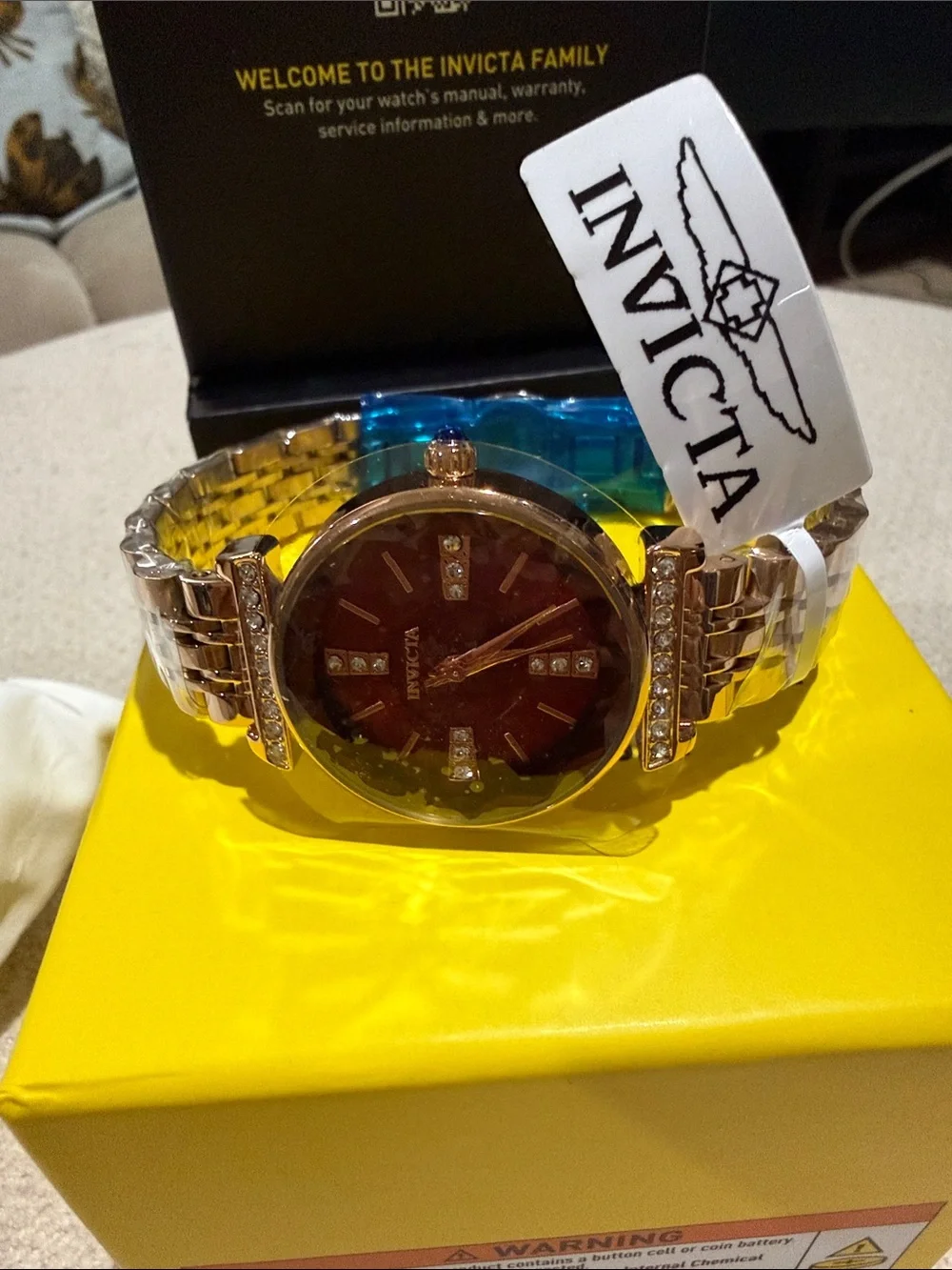 Invicta Rose Gold Pro Diver watch Burgundy face Crystal Accent Women's Watch